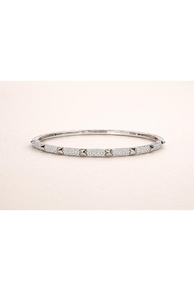 Stone Detailed Studded Silver Handcuffs