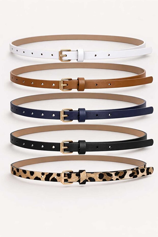 Set of 5 Thin Gold Buckle Belts