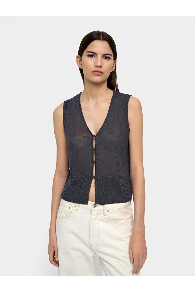 Kadın Düğmeli Örme Yelek - 1