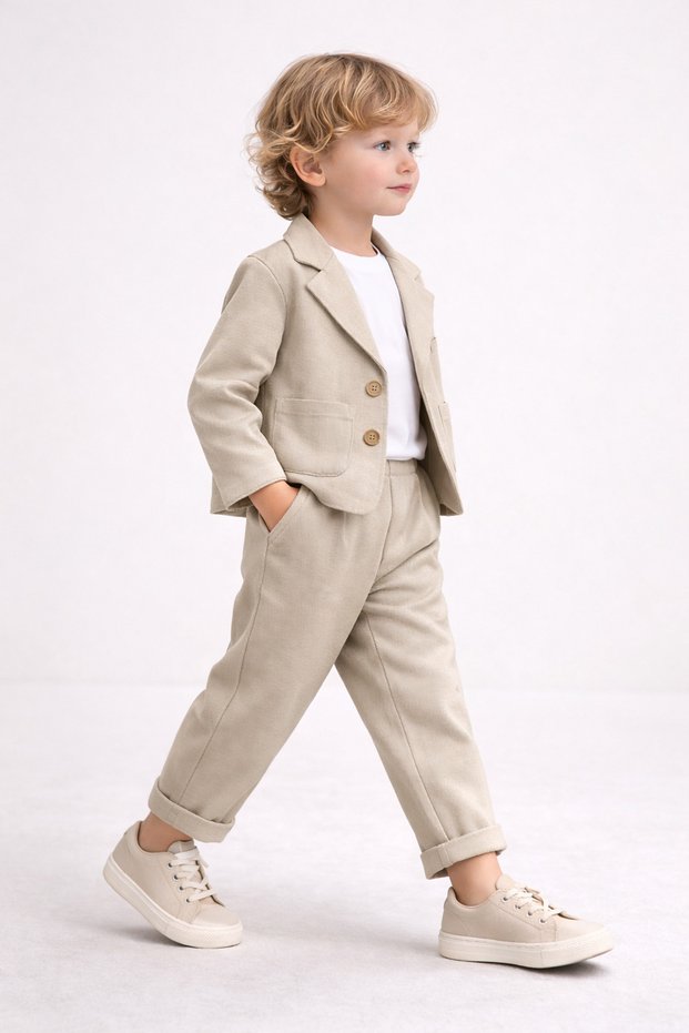 Boys' 3-Piece Set: Jacket, T-Shirt, and Jogger Waist Muslin Pants for Holidays, Weddings, and Special Occasions
