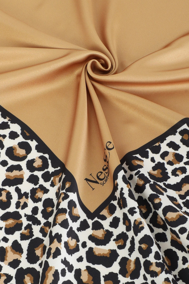 Leopard Patterned Imported Silk Satin Scarf - 3