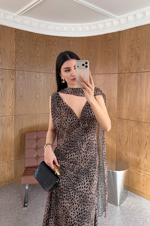 Rochie leopard cu eșarfă - 6