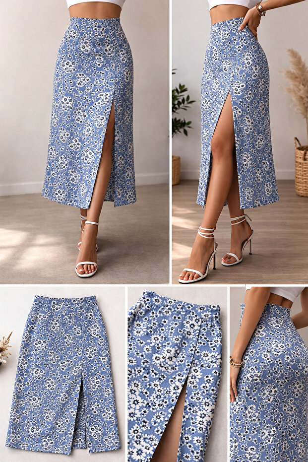 Women's Viscose Fabric Front Leg Slit Zipper-Free Non-Lycra Skirt