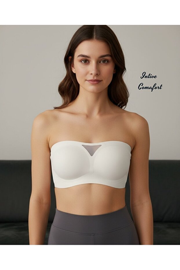 Intive Laser Cut Seamless Premium Quality Strapless Bra with Transparent Front Detail and Clasp