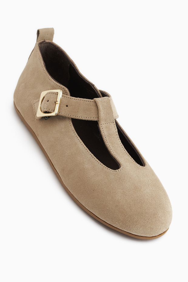 Danni Genuine Leather Beige Suede Women's Ballerinas with Belt