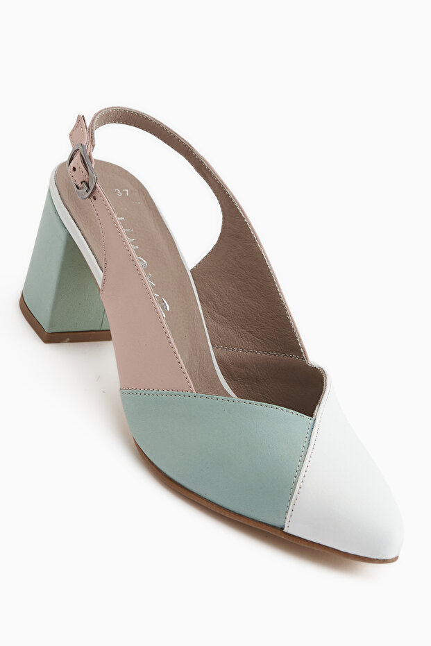 Brenda Genuine Leather White Green Women's Heeled Sandals