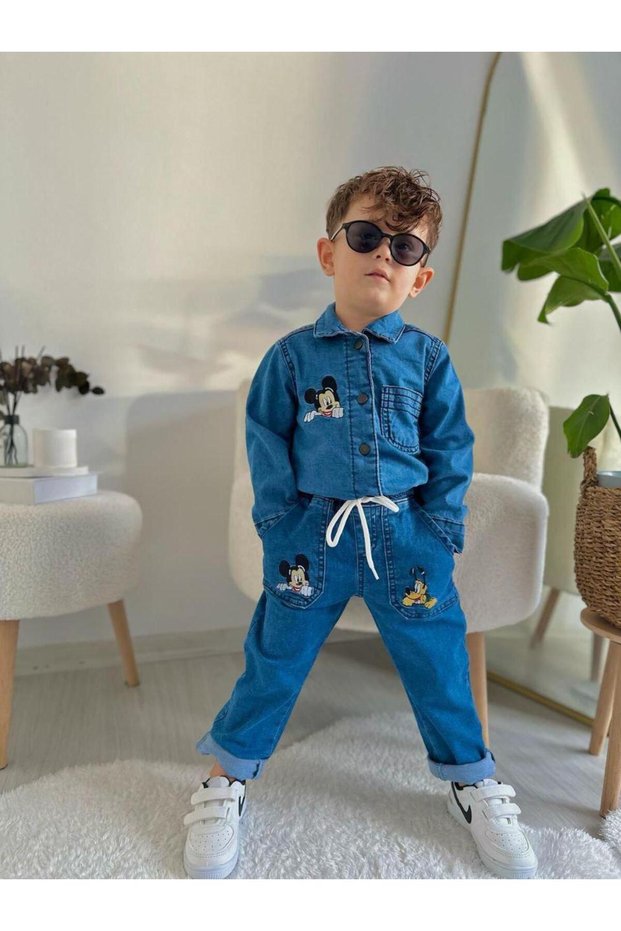 Boy's Printed Denim Suit 100% Cotton Double Combination Trendy Design Seasonal Combination-Jlb-099