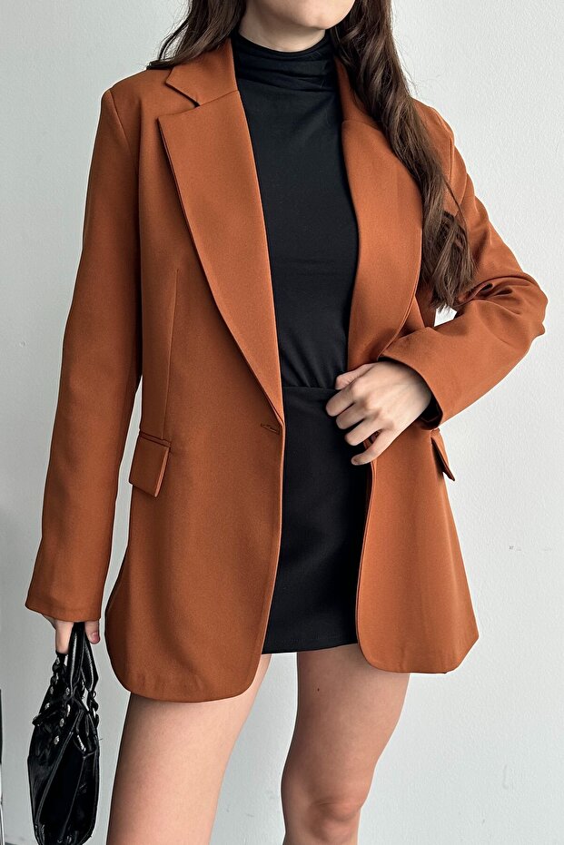 Kadın Taba Düğmeli Oversize Blazer Ceket - 6
