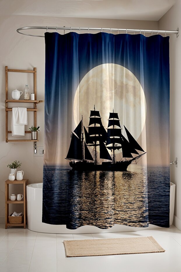 Bathroom Curtain, Ship Pattern Shower Curtain in the Bath, Bathtub Curtain 175X200Cm