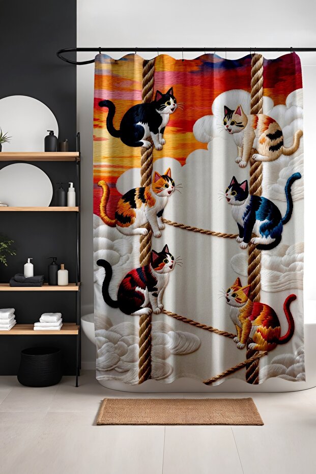 Bathroom Curtain, Clouds Above Play Pattern Shower Curtain, Bathtub Curtain 175X200Cm