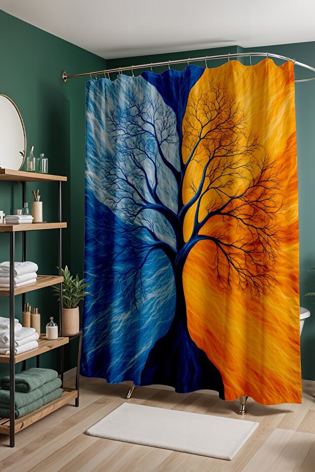 Bathroom Curtain, Tree of Opposites Patterned Shower Curtain, Bathtub Curtain 175X200Cm
