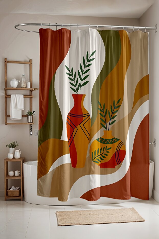 Bathroom Curtain, Bohemian Vases Patterned Shower Curtain, Bathtub Curtain 175X200Cm