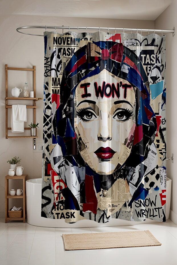 Bathroom Curtain, Rebellious Princess Patterned Shower Curtain, Bathtub Curtain 175X200Cm