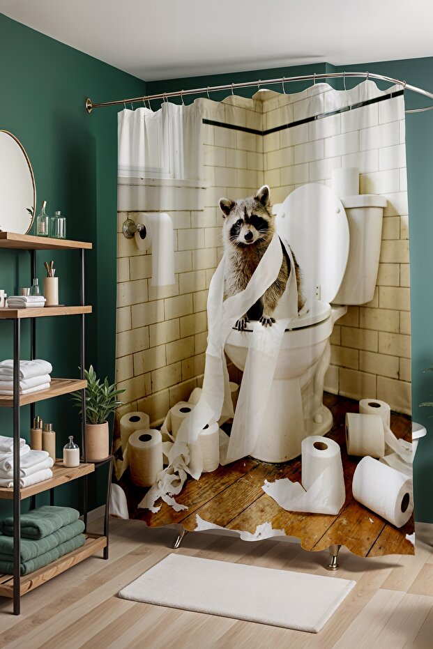 Bathroom Curtain, Paper Monster Patterned Shower Curtain, Bathtub Curtain 175X200Cm