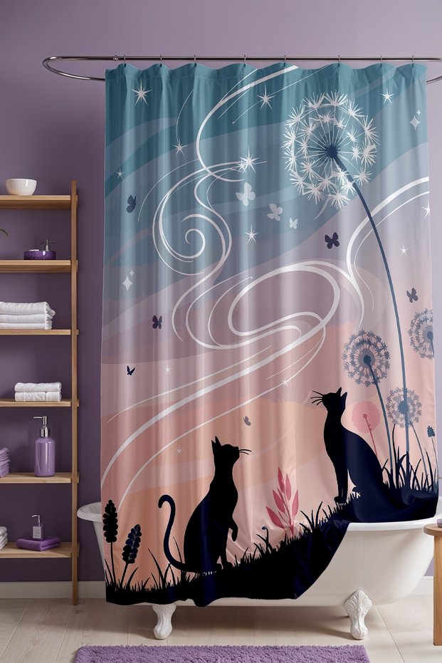 Bathroom Curtain, Dandelion Dream Patterned Shower Curtain, Bathtub Curtain 175X200Cm