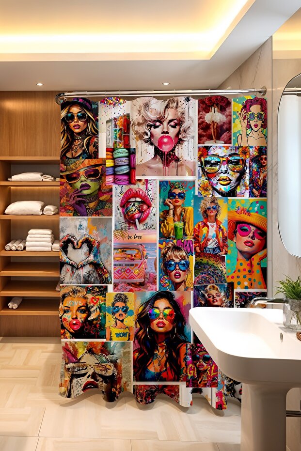 Bathroom Curtain, Neon Dreams Patterned Shower Curtain, Bathtub Curtain 175X200Cm