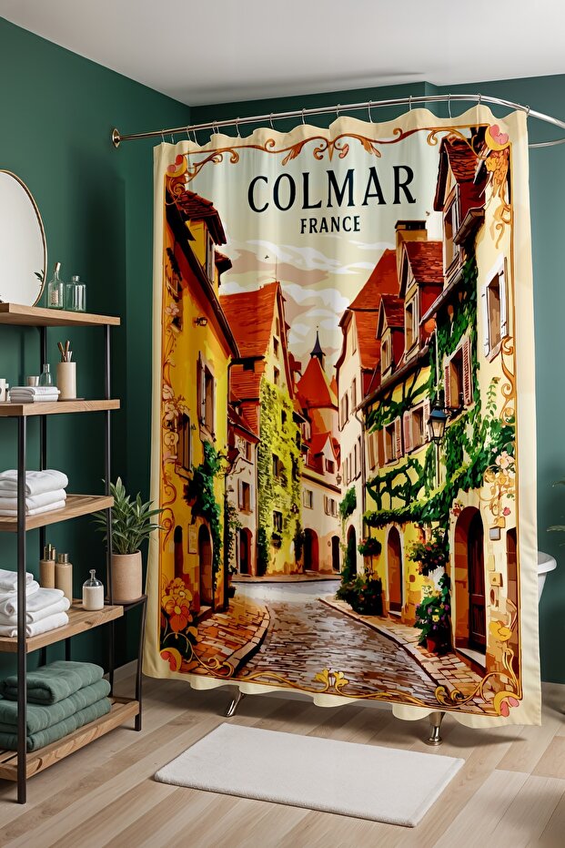 Bathroom Curtain, Colmar Streets Patterned Shower Curtain, Bathtub Curtain 175X200Cm