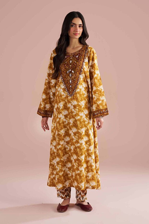 2 Piece - Printed Embroidered Suit - PE 26-251