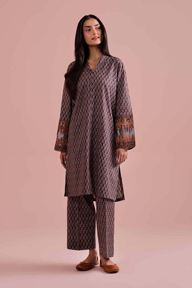 2 Piece - Printed Embroidered Suit - PE 26-211