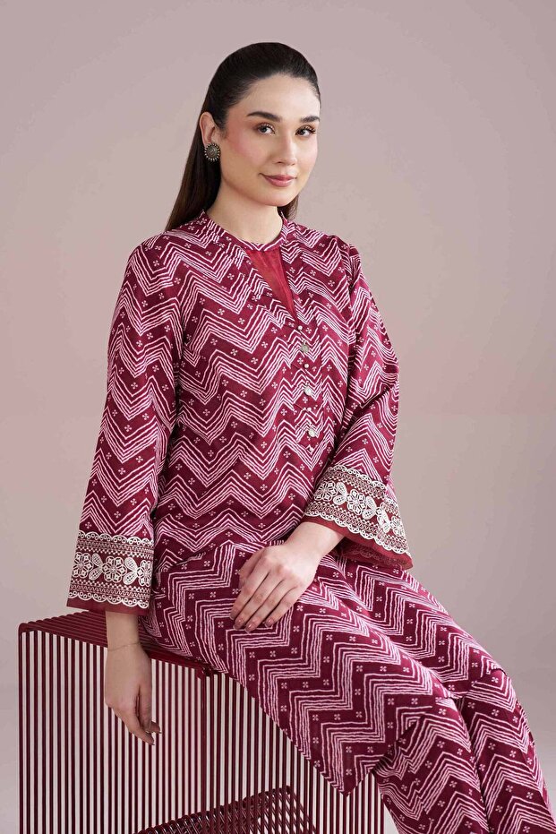 2 Piece - Printed Embroidered Suit - PE 26-206