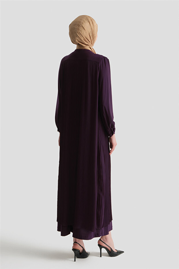 Pliseli Şık Elbise Mürdüm - 4