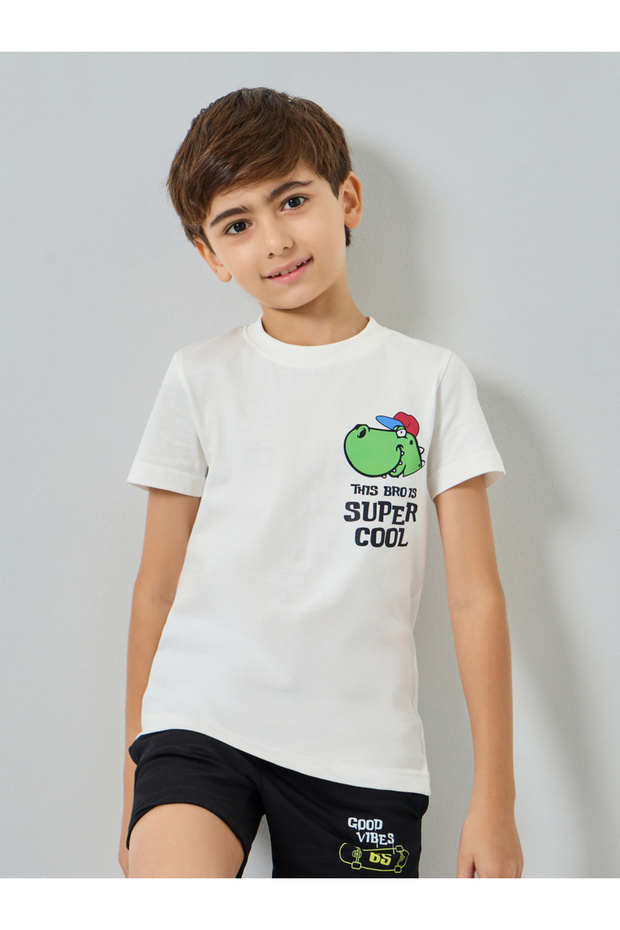Boys white Graphic Print Cotton T-Shirt