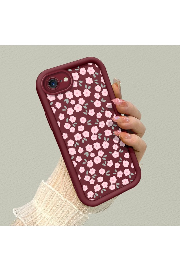 iPhone 7/8/Se 2020 2022 Compatible Cute Floral Pattern Burgundy Phone Case - Aesthetic and Protective