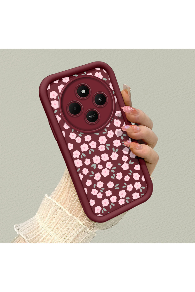 Redmi 14C 4g Compatible Cute Floral Pattern Burgundy Phone Case - Aesthetic and Protective
