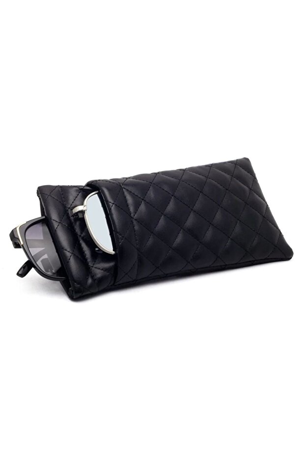 KB435-Black 1Piece Soft PU Double Glasses Case Portable Squeeze Top Leather Glasses Case Minimalist