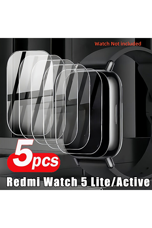 واقي شاشة زجاجي مقوى ممتاز من 5 قطع لساعة Redmi Watch 5 Active الذكية، متوافق مع ساعة Redmi Watch 5 Lite Active الذكية.