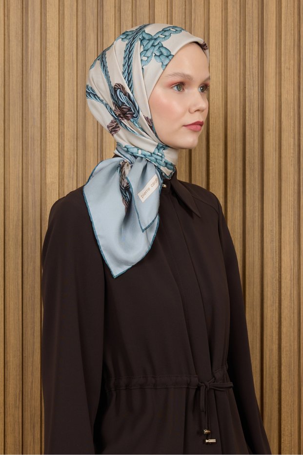 Turquoise 90X90 Silk Crepe Satin Scarf