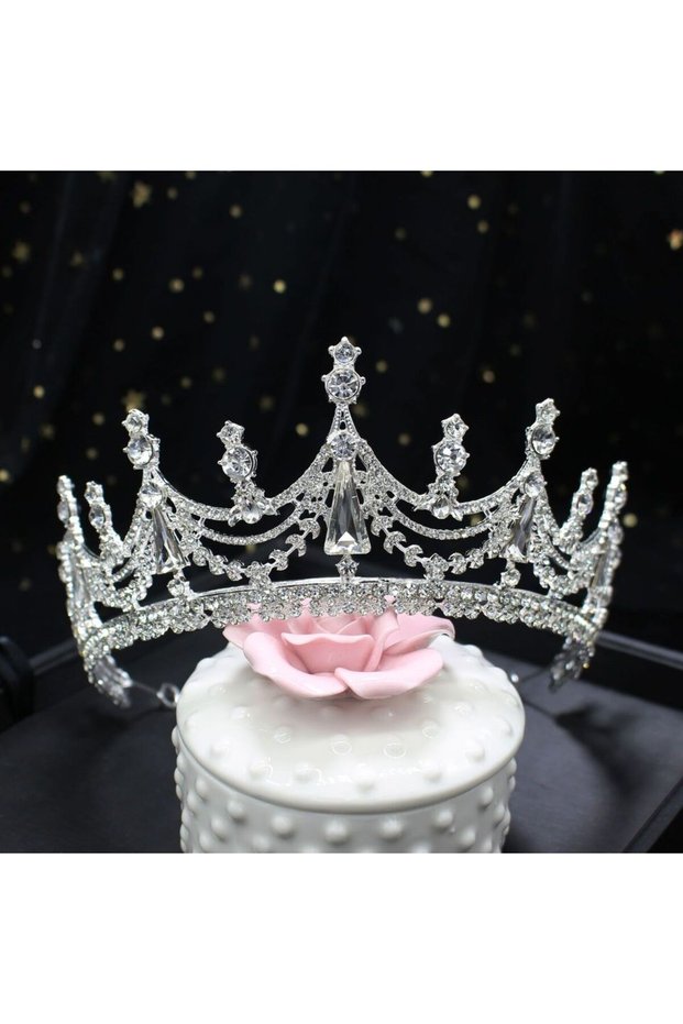 Silver Baroque Luxury Geometric Crystal Bridal Tiaras Crown Big Rhinestone Pageant Prom Diadem Bride