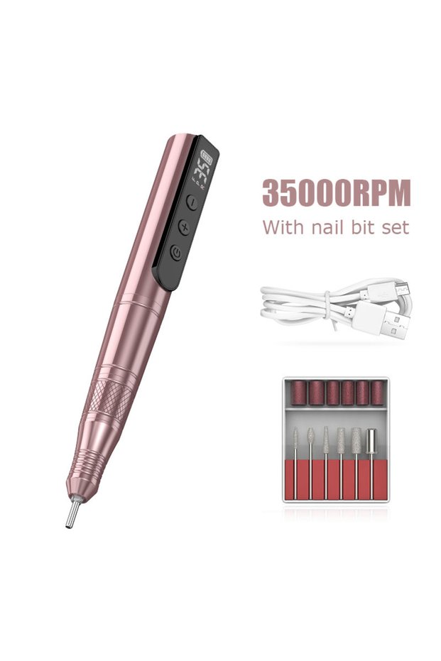 701-Pink Cordless Nail Drill Machine Professional 35,000rpm Rechargeable Electric Nail File for Acry