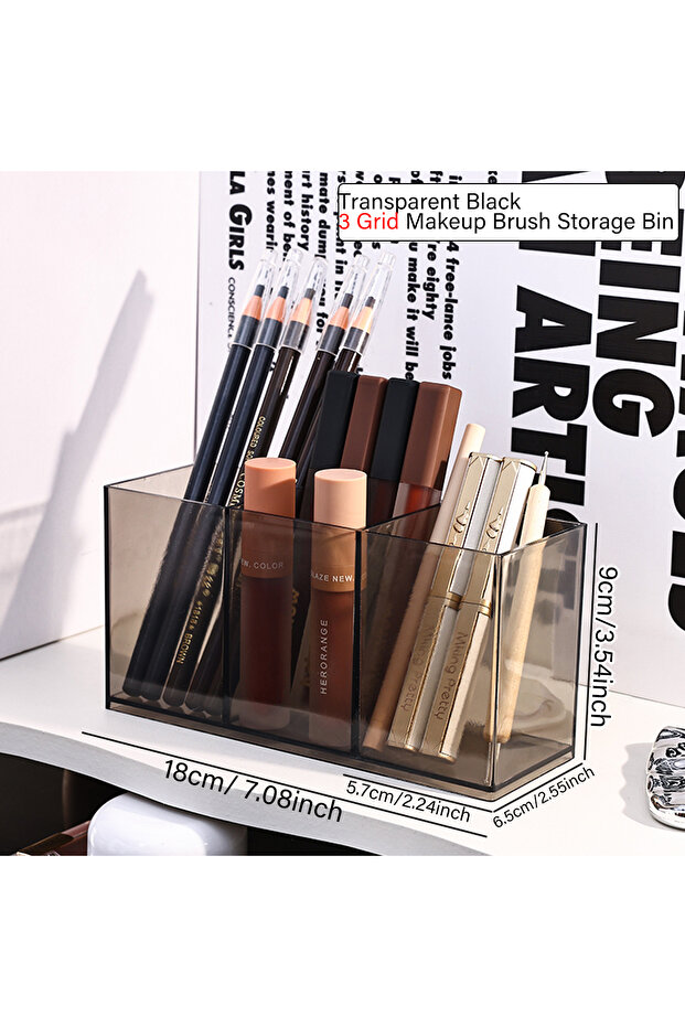 transparent black 1pc Acrylic Transparent/Transparent Black Makeup Brush Makeup Storage Box with Mul