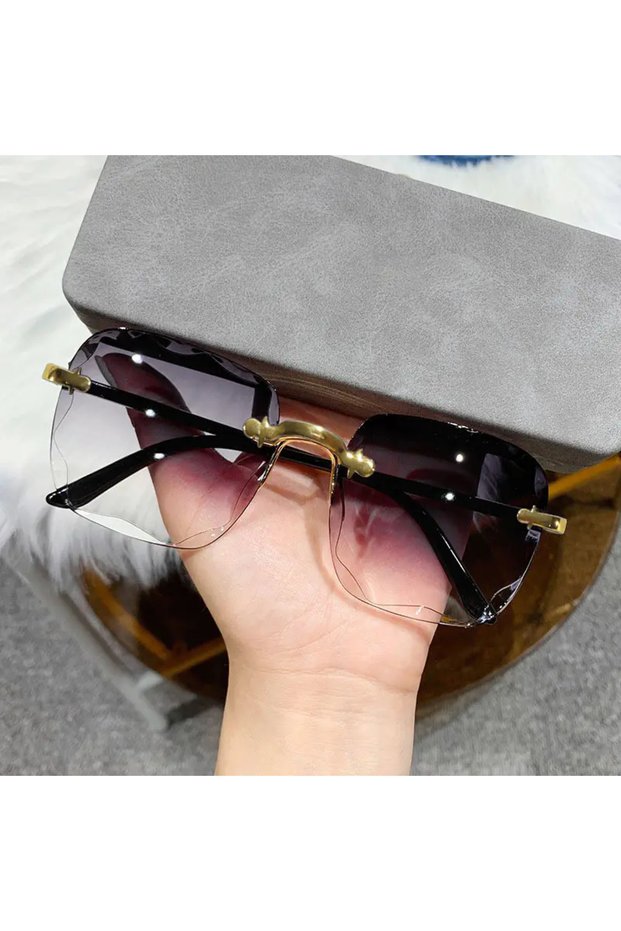 3PCS C1 3PCS Square Rimless Sunglasses Women Luxury Brand Designer Summer Red Glasses Fashion Sun Gl