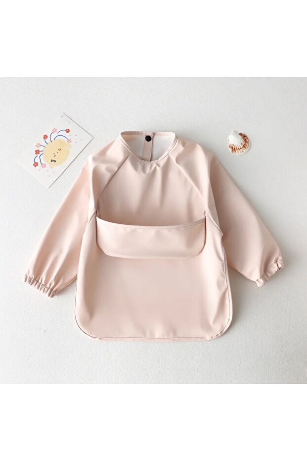 L(3-4.5year) pink 1pcs Solid Color Painting Smk Baby's Soft Waterproof Long Sleeve Art Smk Feeding B
