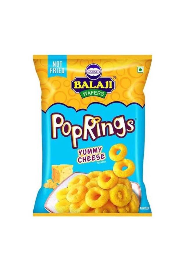 Poprings Yummy Cheese Puffed Hollow Round Corn Snacks (65g)