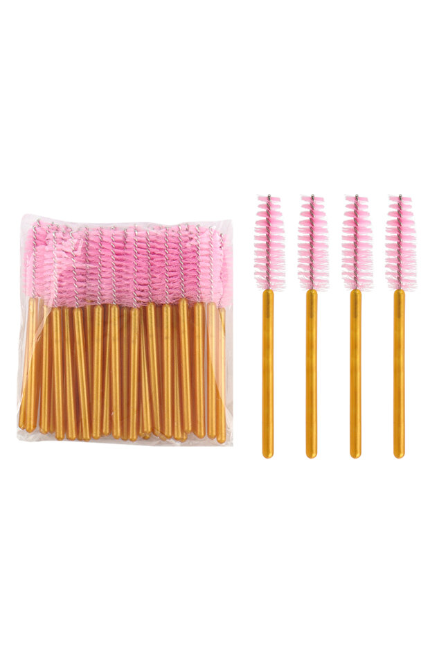 50pcs pink 50Pcs Disposable Eyelash Makeup Brush Mascara Wands Gold Mini Eye Lash Brushes Short Eyeb