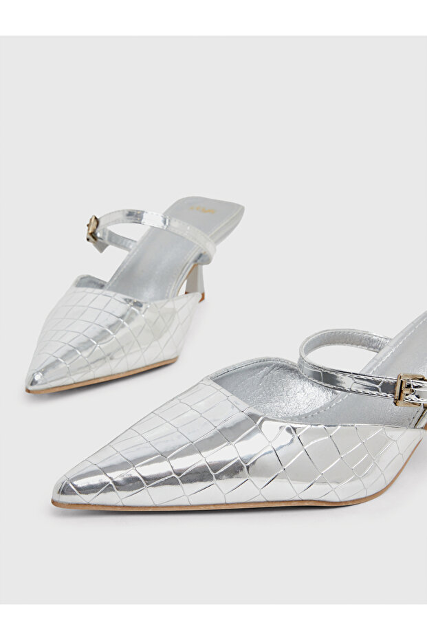 Silver Embossed Pointed Toe Mules - 3