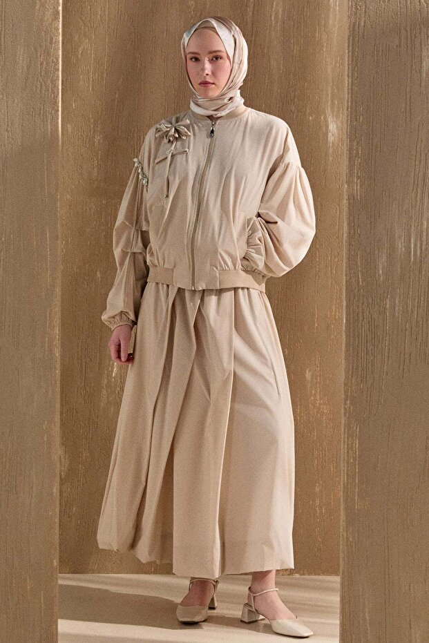 Çiçek Aplikeli Bomber Ceket - 1