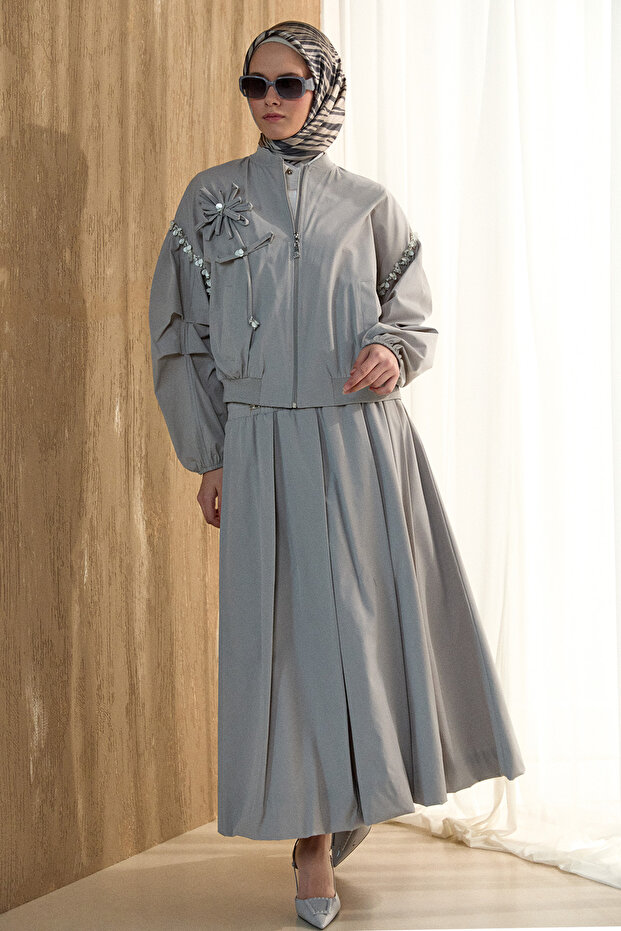 Çiçek Aplikeli Bomber Ceket - 2