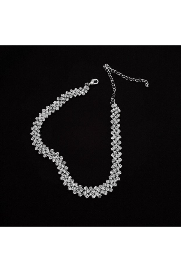 silver Luxury Shiny Full Rhinestone Choker Necklace for Women Personality Geometric Crystal Necklace