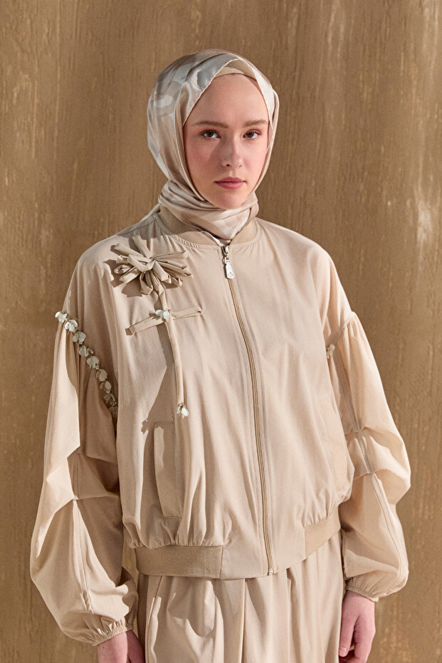 Çiçek Aplikeli Bomber Ceket - 3