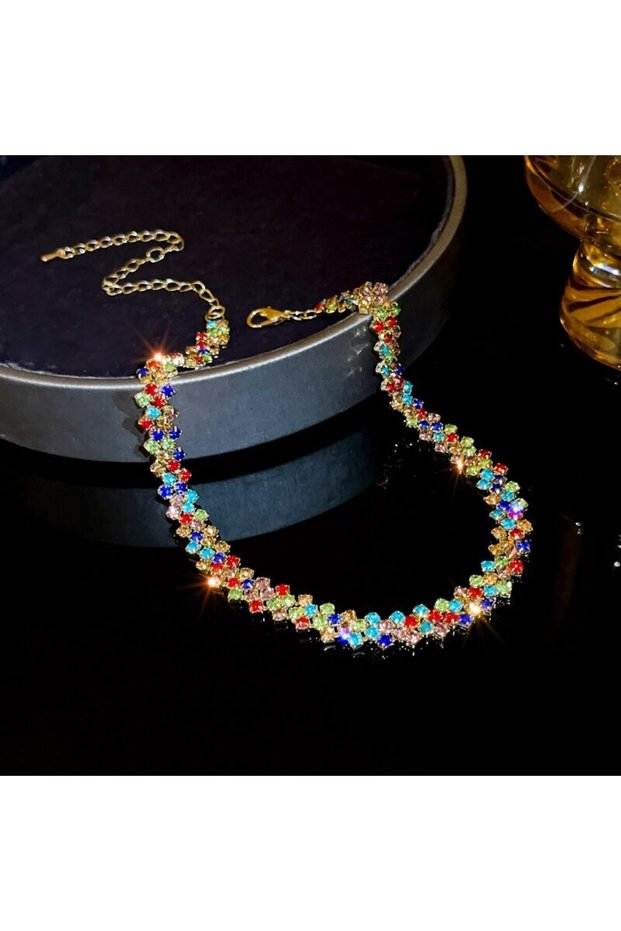 colorful Luxury Shiny Full Rhinestone Choker Necklace for Women Personality Geometric Crystal Neckla