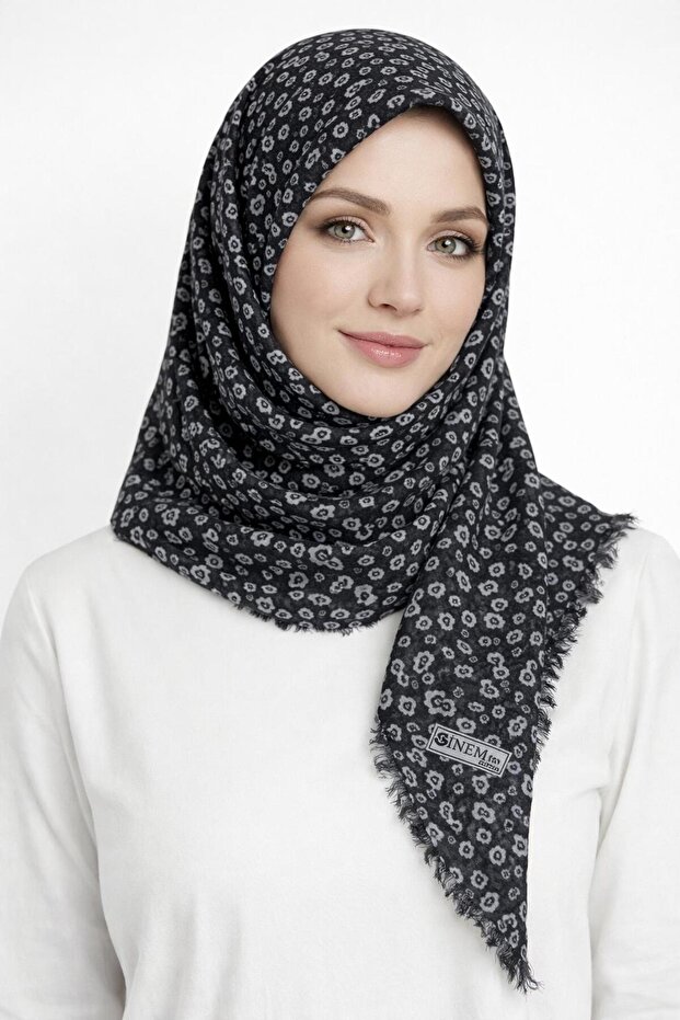 وشاح قطني مطبوع - أسود / أبيض-6291-09