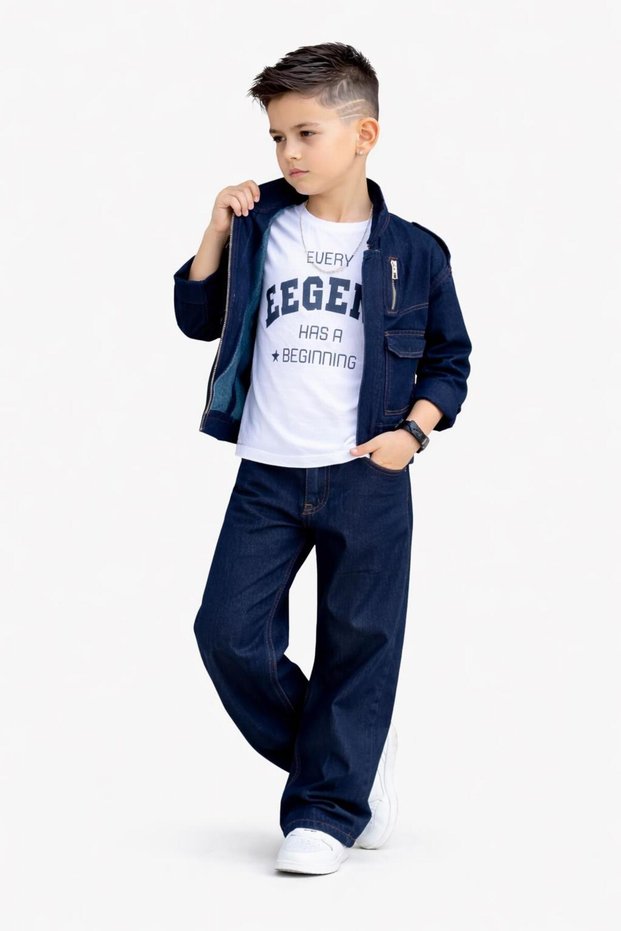 Boy's 3-Piece Denim Suit with Zippered Jacket –25191