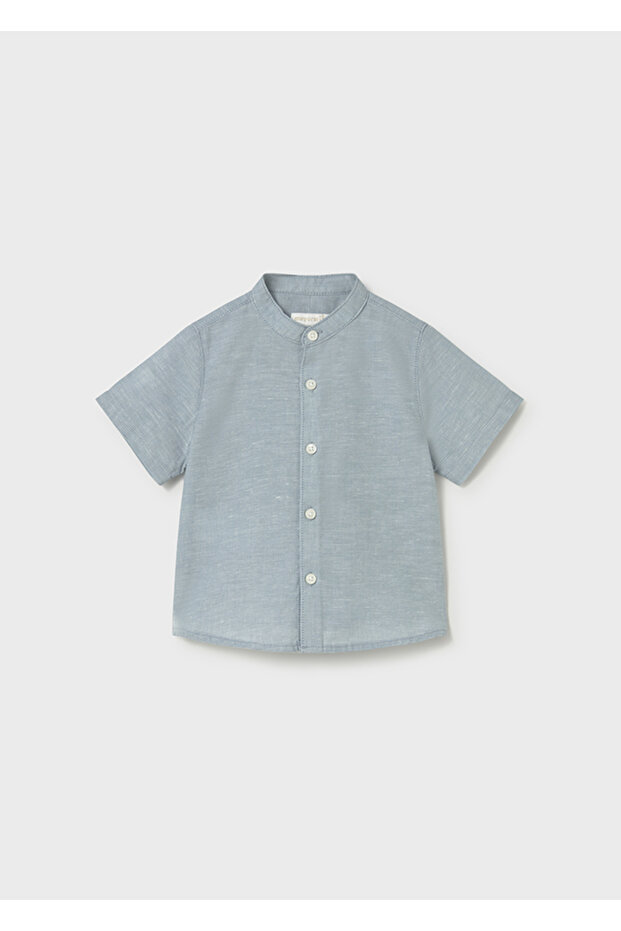 Baby Boy Mao Collar Short Sleeve Shirt Ice Blue 1111