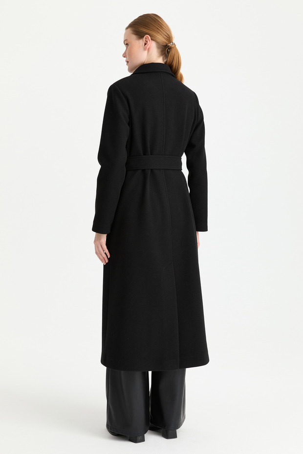 Çift Düğmeli Manto Siyah - 6