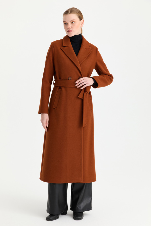 Çift Düğmeli Manto Kiremit - 3