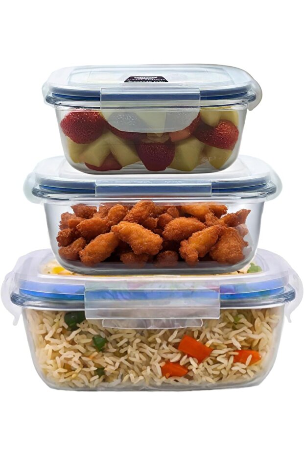 Glass Food Containers, Meal Prep Containers with Leak-Proof Silicone Lids, 3PC, Airtight &